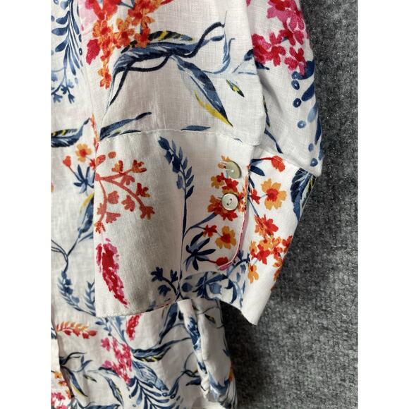 Chico's Linen Shirt Sz 1 (Medium) White w Red and Blue Floral Print Pearl Button - Picture 5 of 11